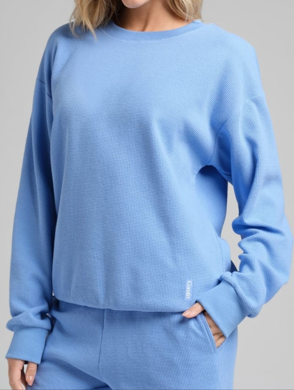 🥰NIP!❤️ COMFRT WAFFLE LOUNGE CREW LONG SLEEVE TOP Allure Blue Medium M